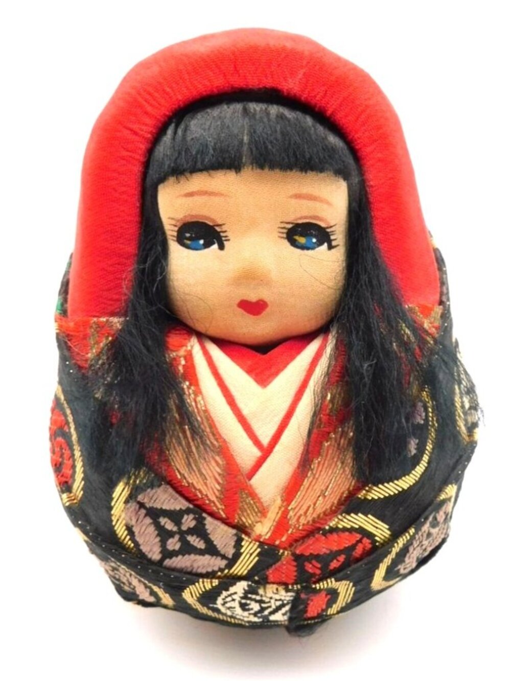 Vintage Hime Daruma Okiagari Roly Poly Doll Japan 1950s Kimono Japanese Toy